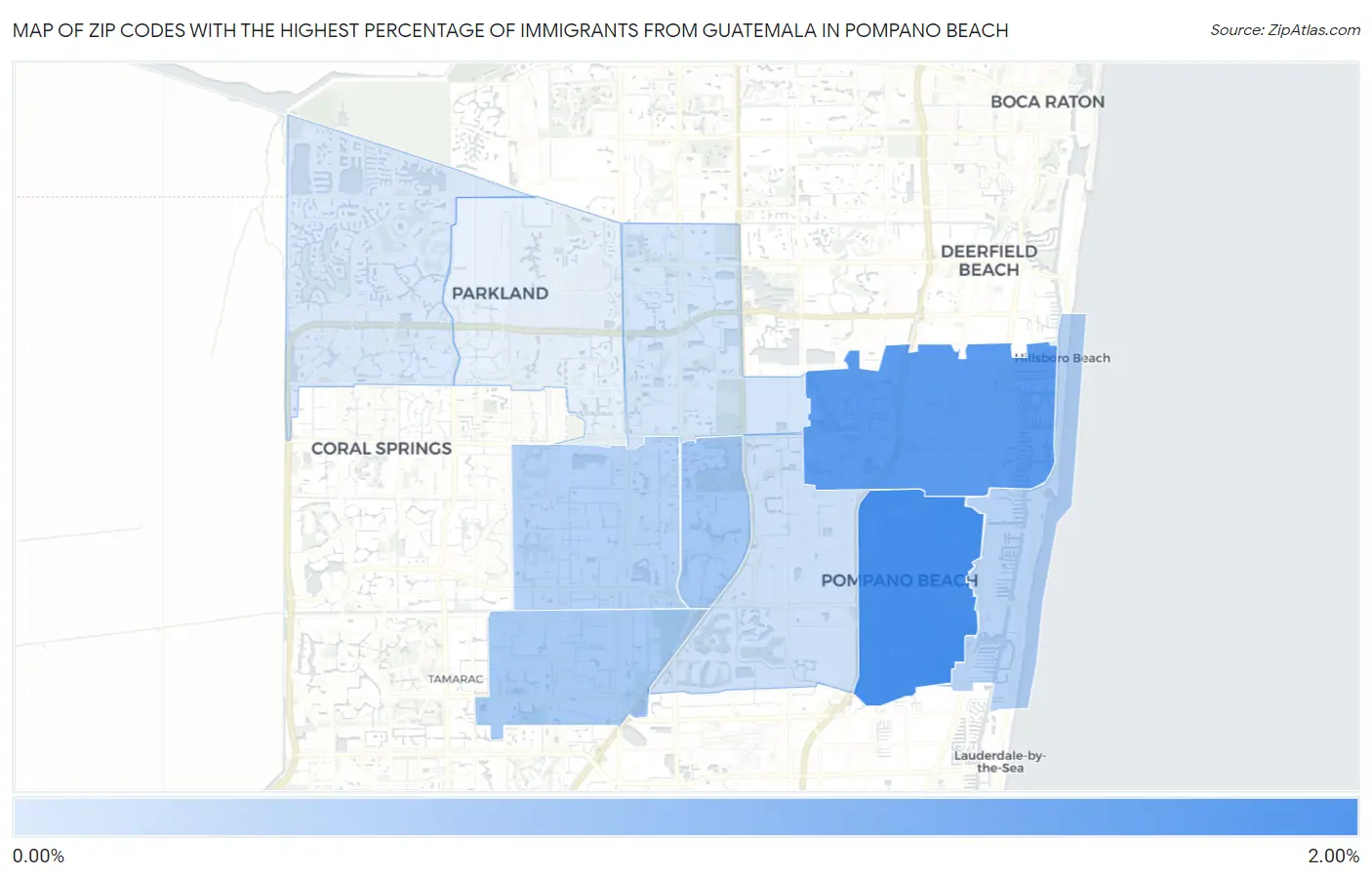 Zip Codes with the Highest Percentage of Immigrants from Guatemala in Pompano Beach Map