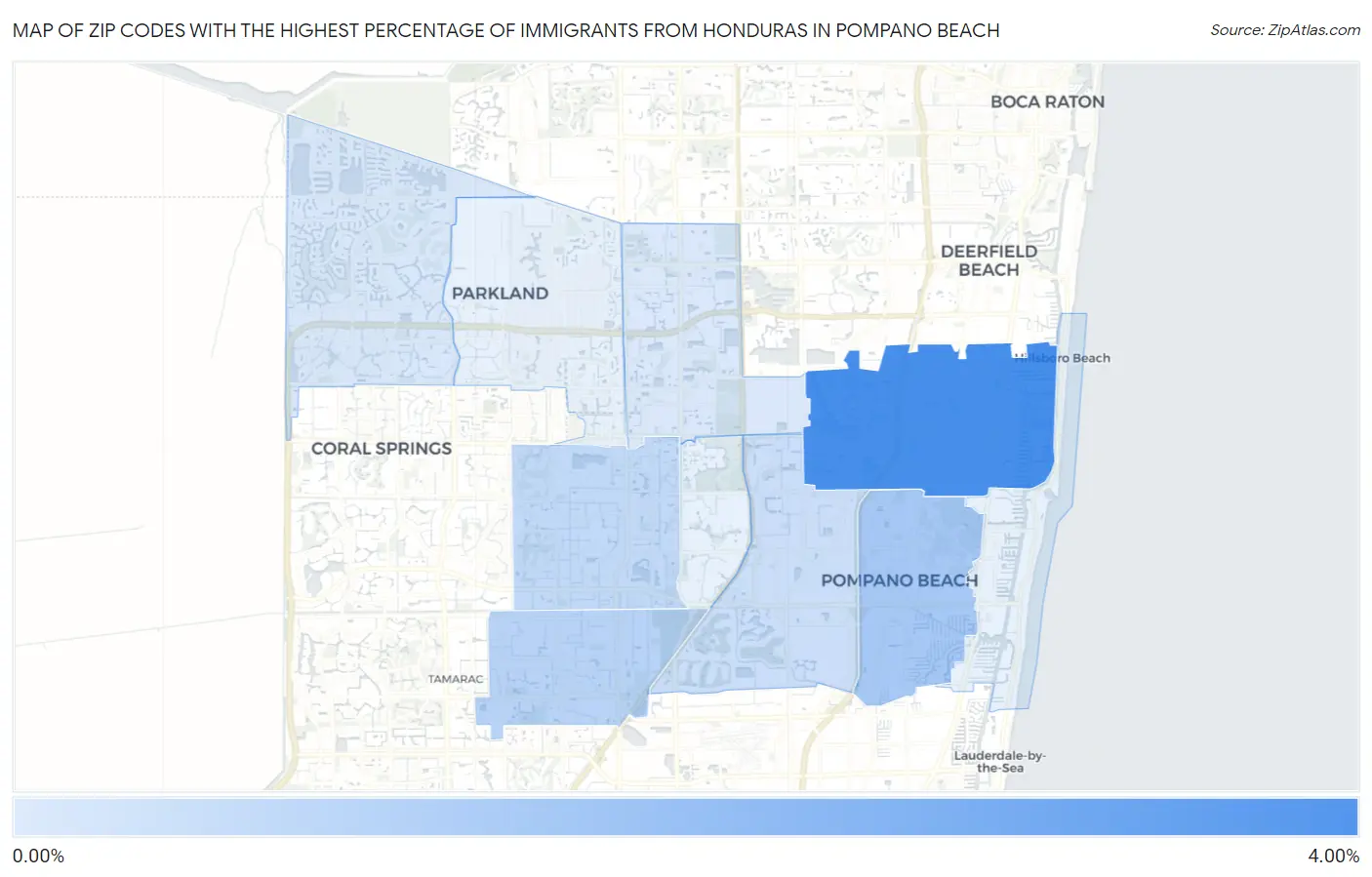 Zip Codes with the Highest Percentage of Immigrants from Honduras in Pompano Beach Map