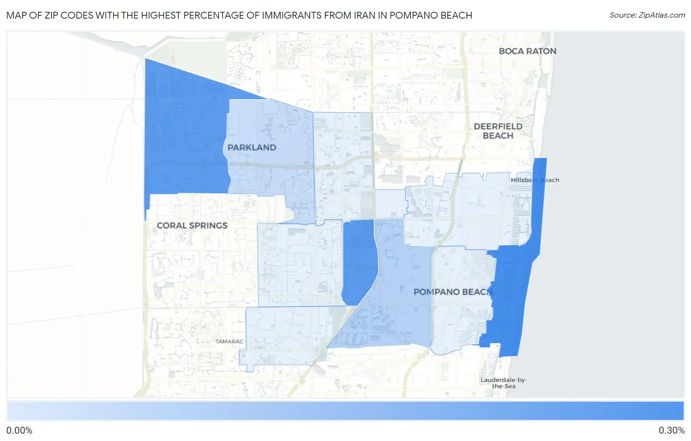 Zip Codes with the Highest Percentage of Immigrants from Iran in Pompano Beach Map