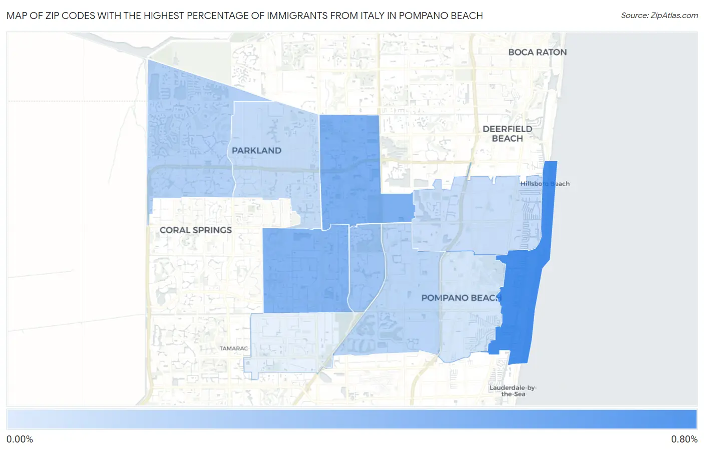 Zip Codes with the Highest Percentage of Immigrants from Italy in Pompano Beach Map