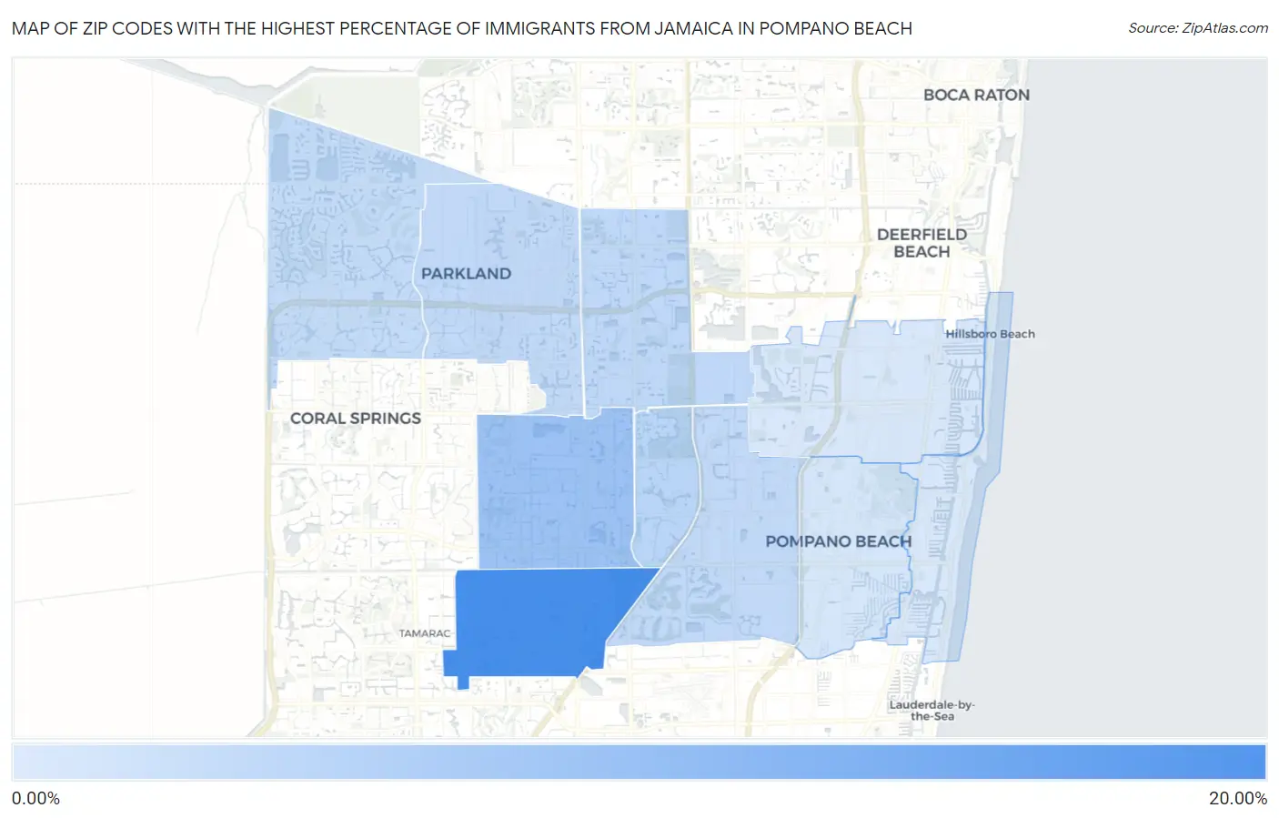 Zip Codes with the Highest Percentage of Immigrants from Jamaica in Pompano Beach Map