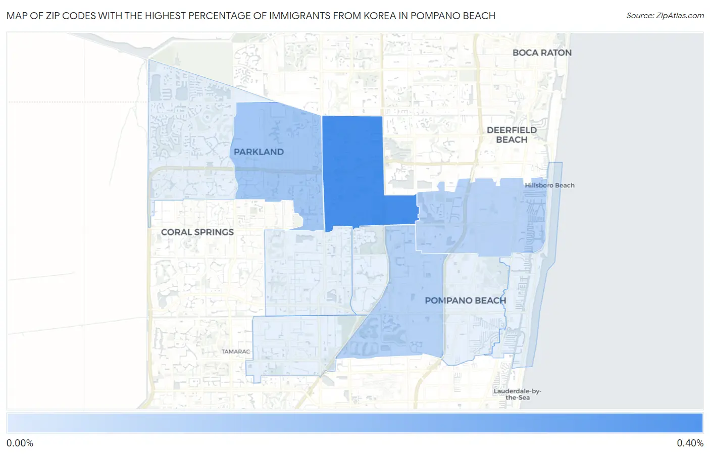 Zip Codes with the Highest Percentage of Immigrants from Korea in Pompano Beach Map