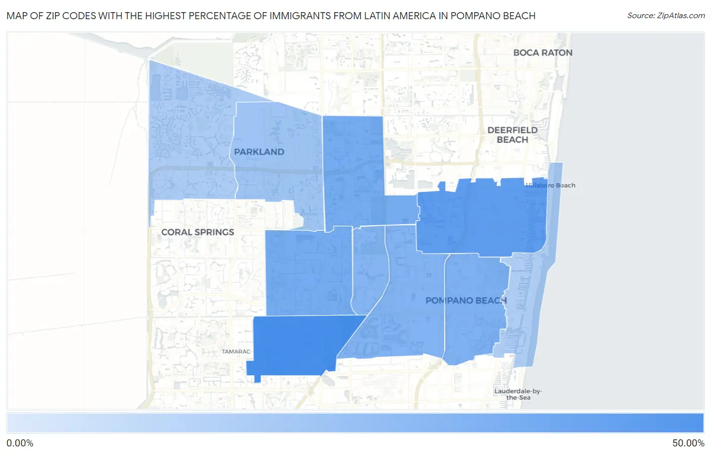 Zip Codes with the Highest Percentage of Immigrants from Latin America in Pompano Beach Map