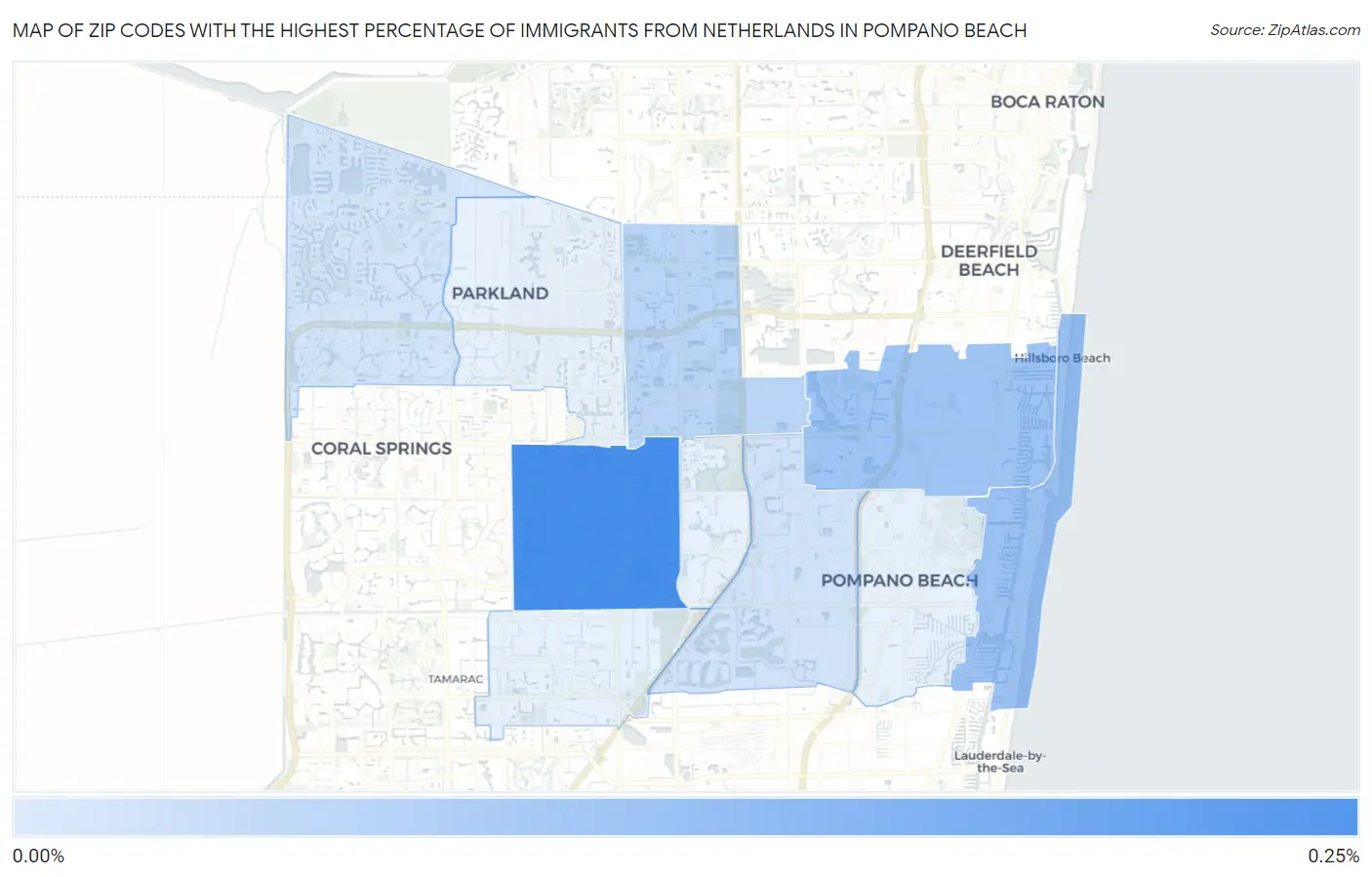 Zip Codes with the Highest Percentage of Immigrants from Netherlands in Pompano Beach Map