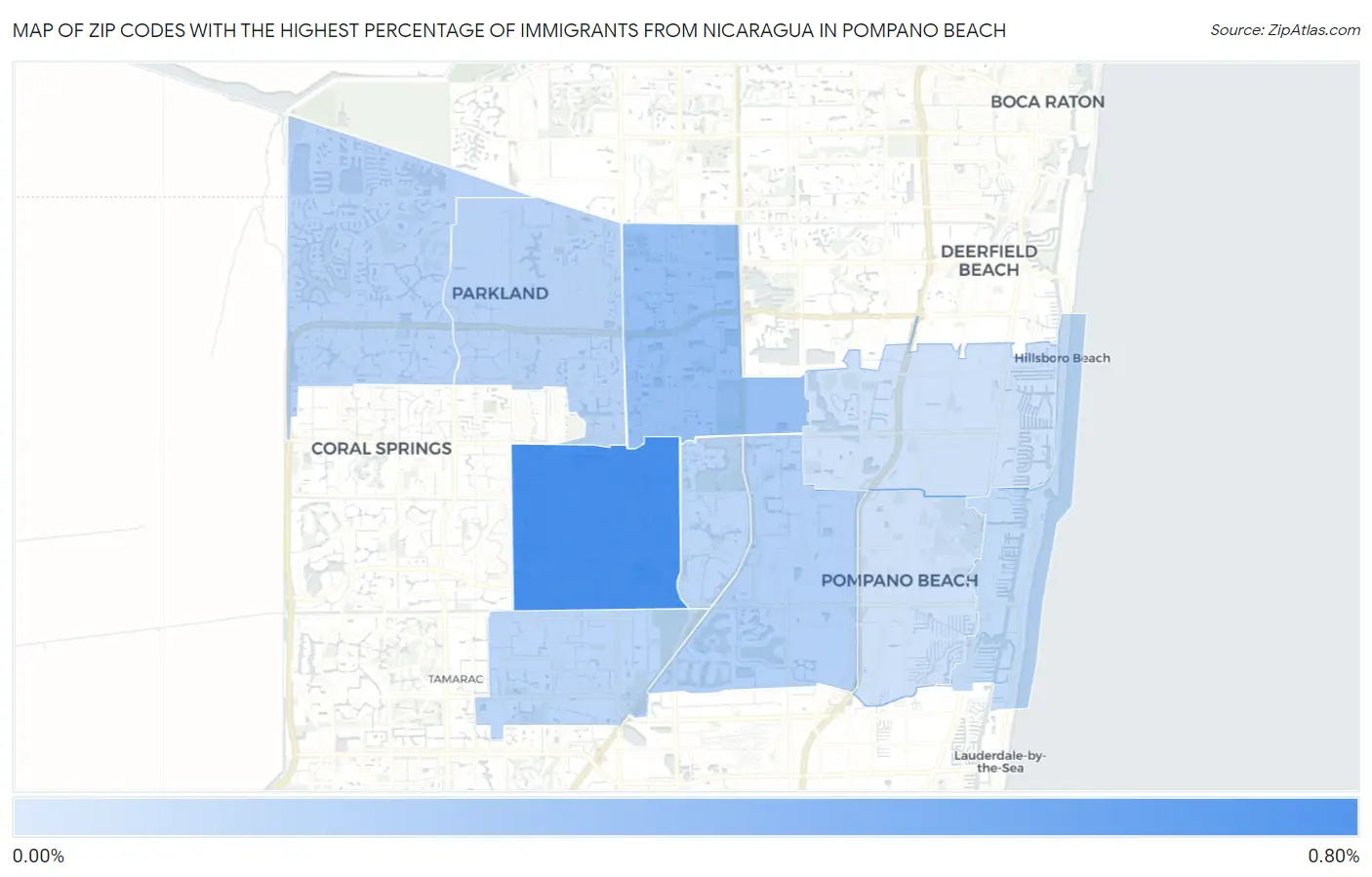 Zip Codes with the Highest Percentage of Immigrants from Nicaragua in Pompano Beach Map