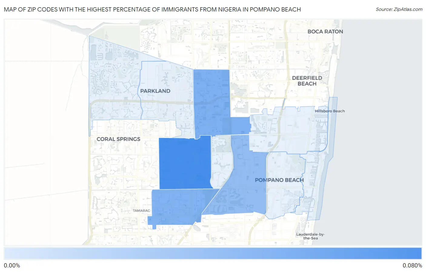 Zip Codes with the Highest Percentage of Immigrants from Nigeria in Pompano Beach Map