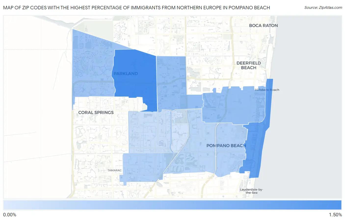 Zip Codes with the Highest Percentage of Immigrants from Northern Europe in Pompano Beach Map
