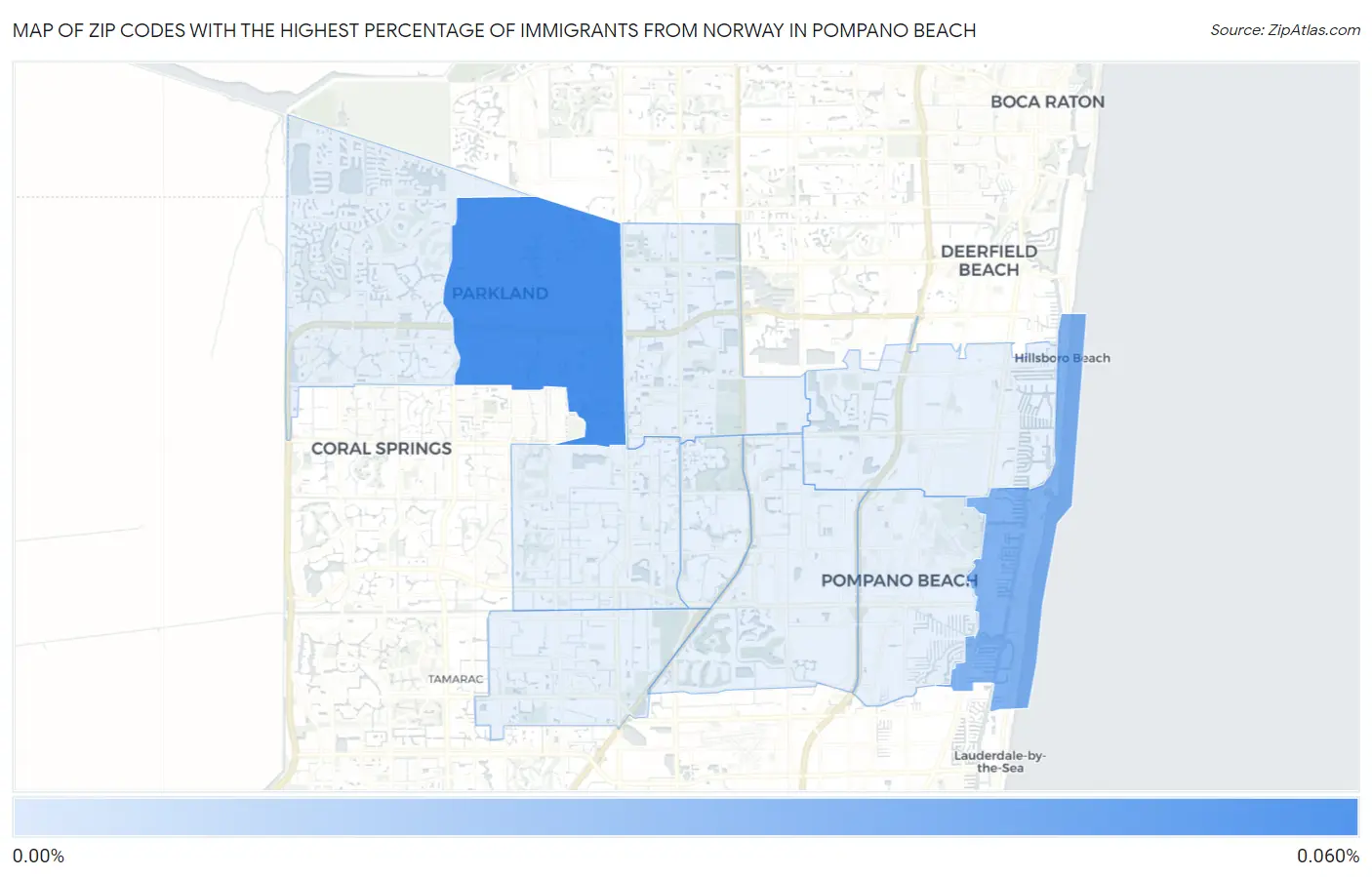 Zip Codes with the Highest Percentage of Immigrants from Norway in Pompano Beach Map