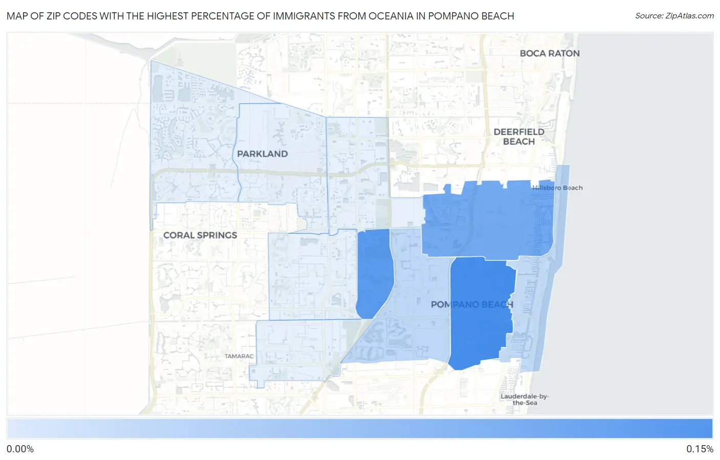 Zip Codes with the Highest Percentage of Immigrants from Oceania in Pompano Beach Map