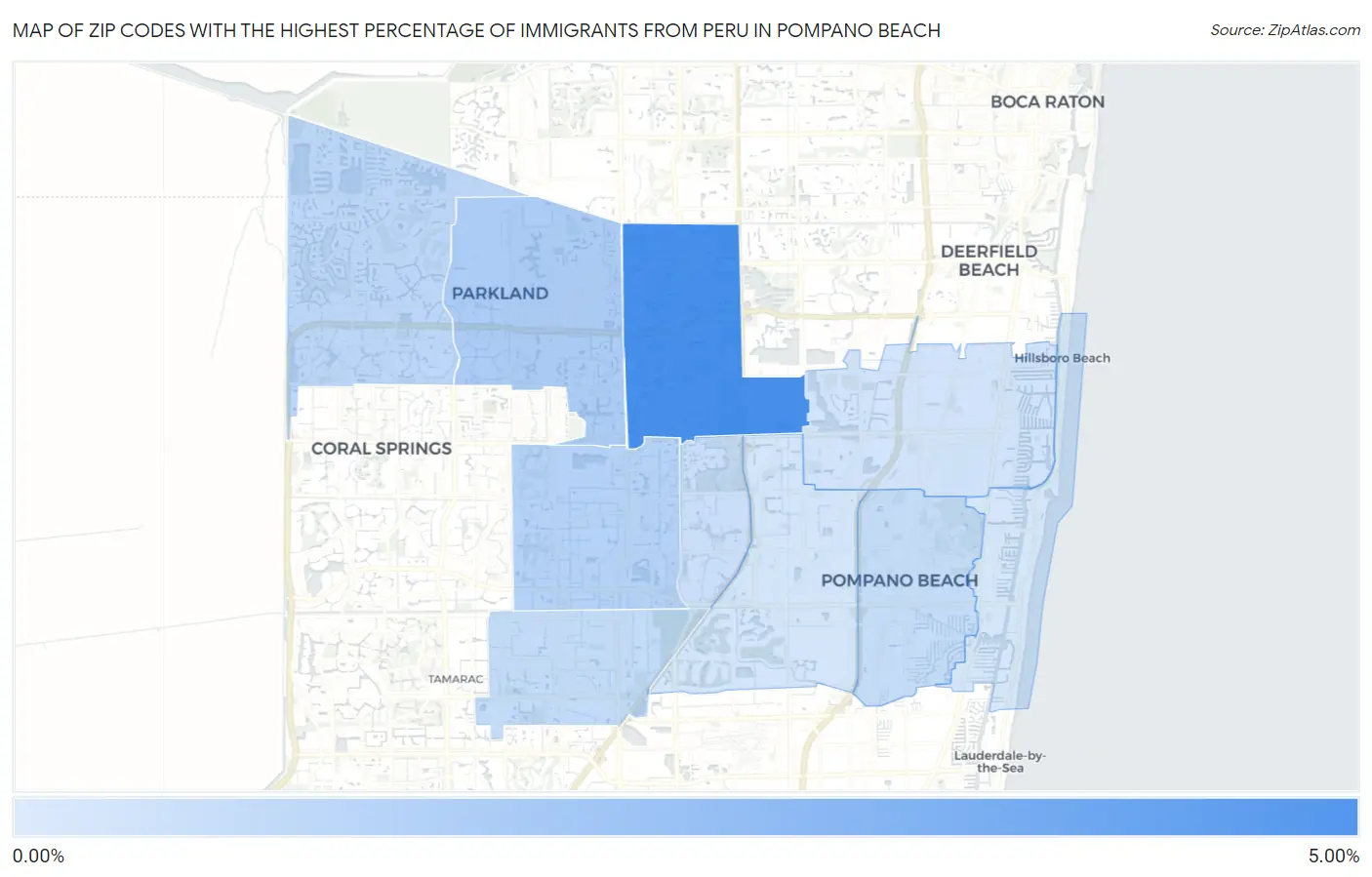 Zip Codes with the Highest Percentage of Immigrants from Peru in Pompano Beach Map