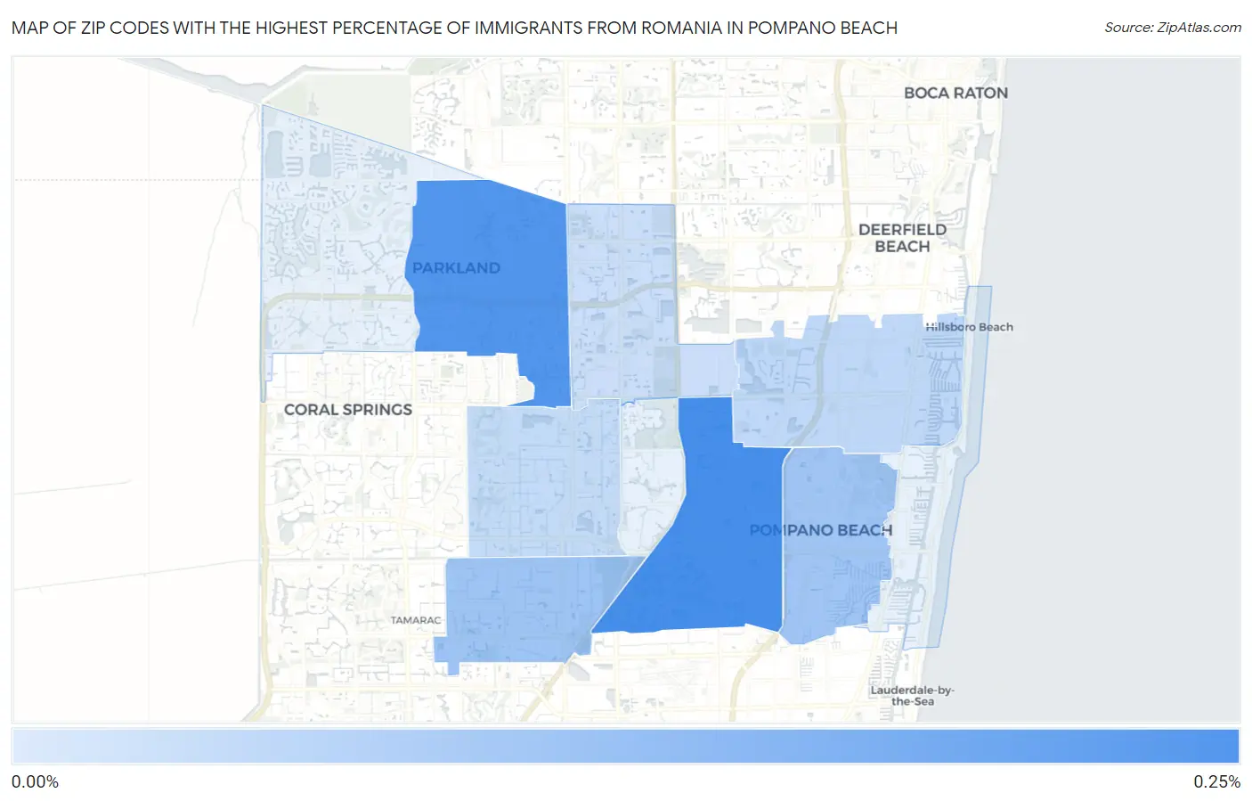 Zip Codes with the Highest Percentage of Immigrants from Romania in Pompano Beach Map