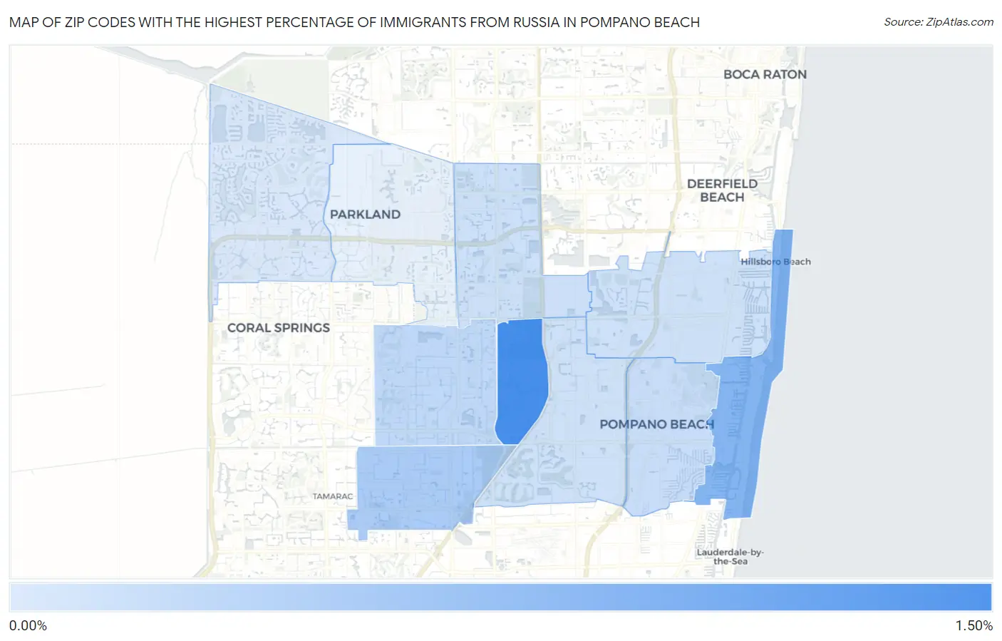 Zip Codes with the Highest Percentage of Immigrants from Russia in Pompano Beach Map