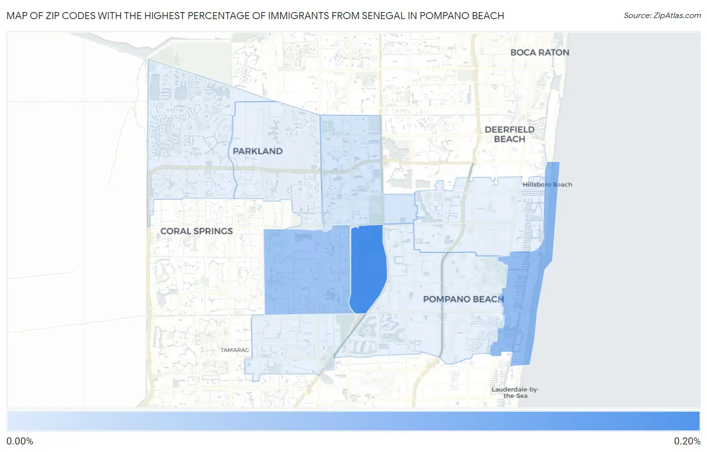 Zip Codes with the Highest Percentage of Immigrants from Senegal in Pompano Beach Map