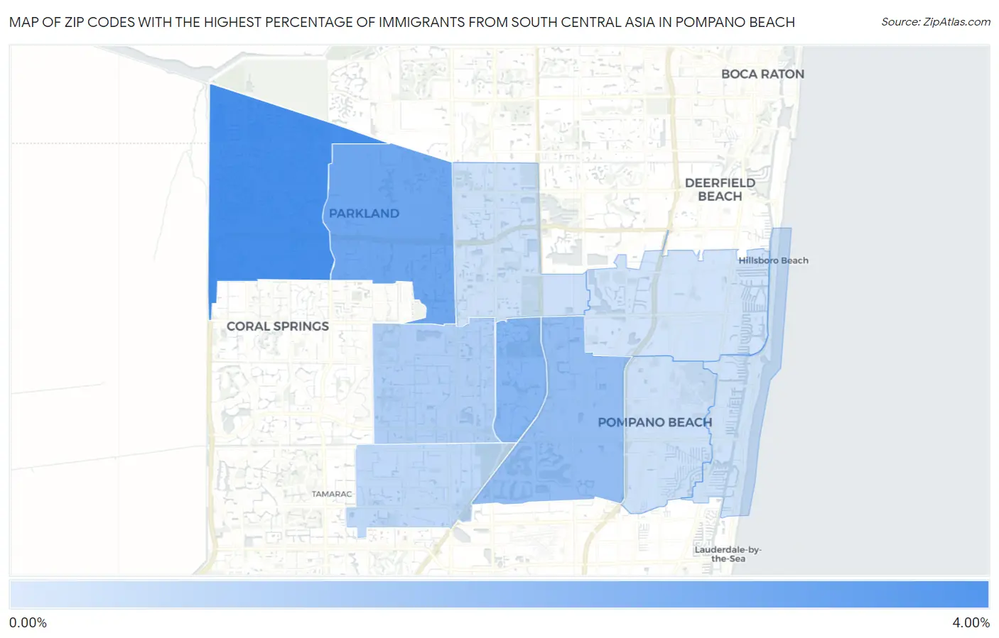 Zip Codes with the Highest Percentage of Immigrants from South Central Asia in Pompano Beach Map