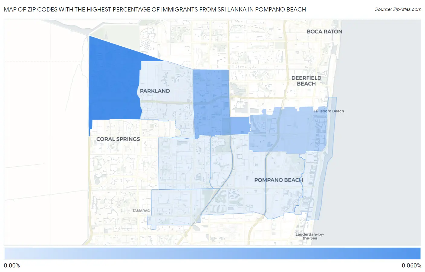 Zip Codes with the Highest Percentage of Immigrants from Sri Lanka in Pompano Beach Map