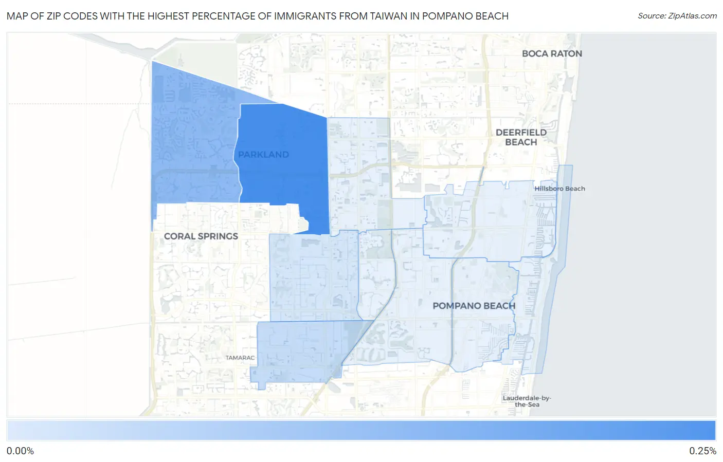 Zip Codes with the Highest Percentage of Immigrants from Taiwan in Pompano Beach Map