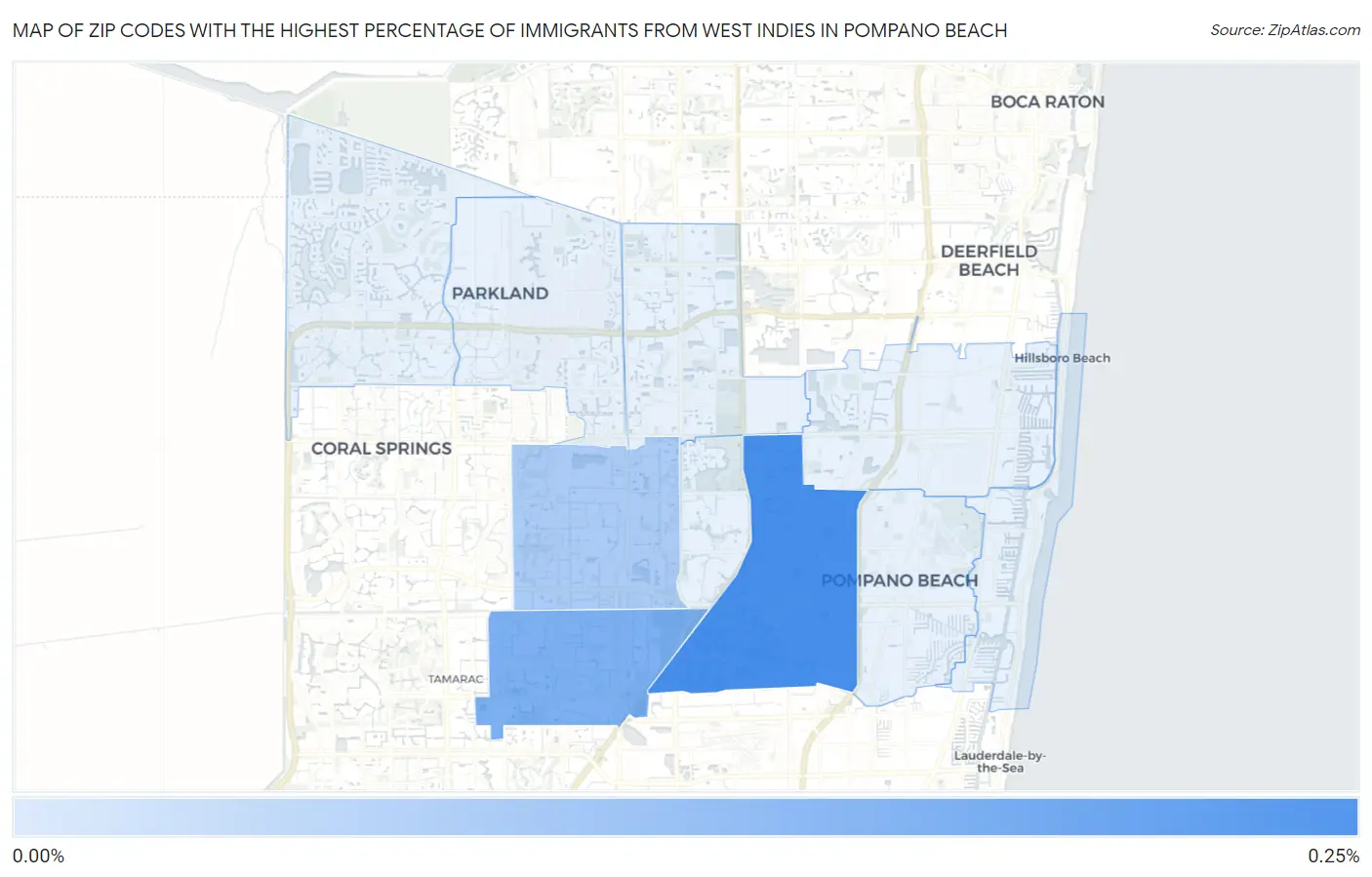 Zip Codes with the Highest Percentage of Immigrants from West Indies in Pompano Beach Map