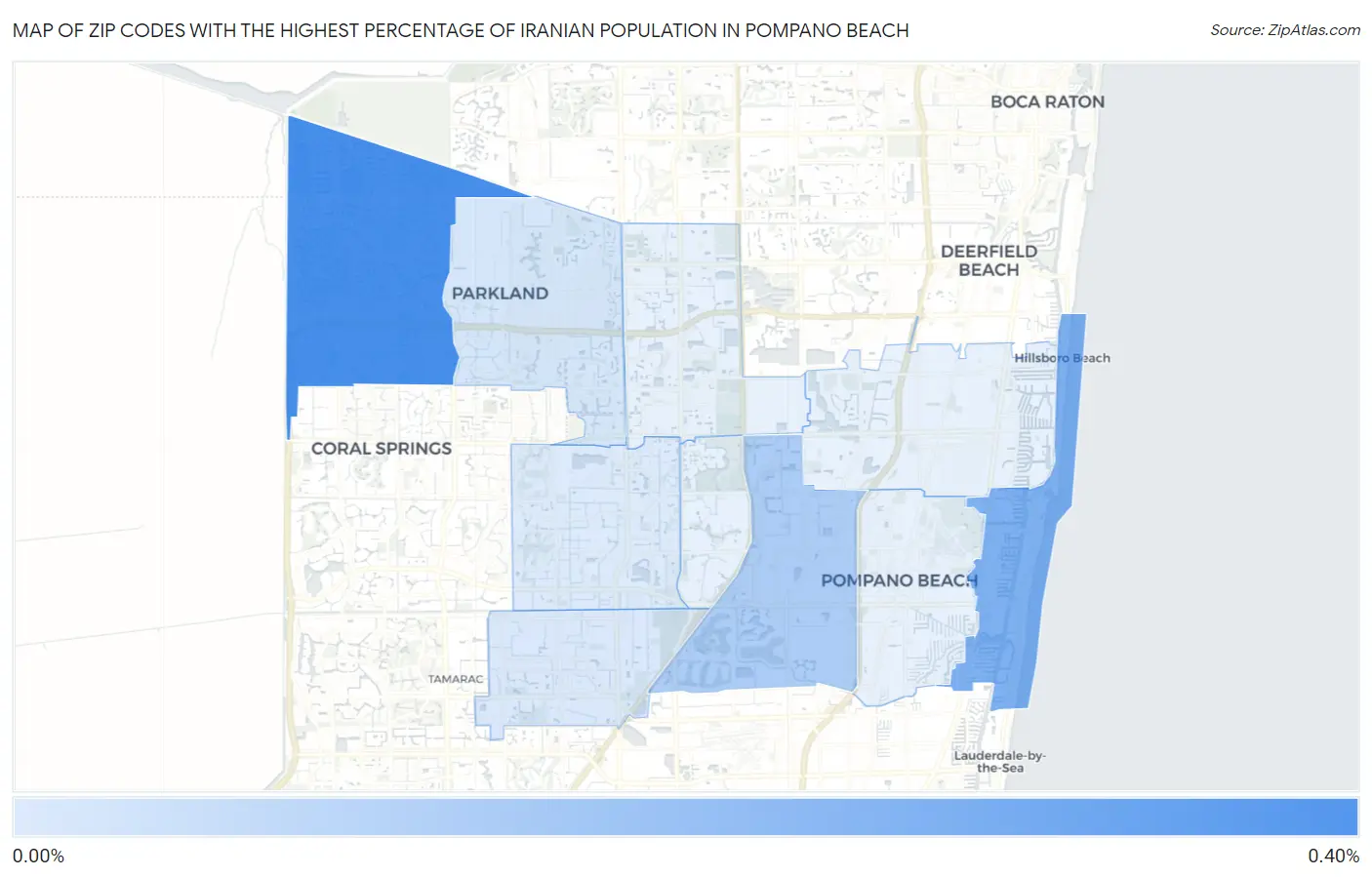Zip Codes with the Highest Percentage of Iranian Population in Pompano Beach Map