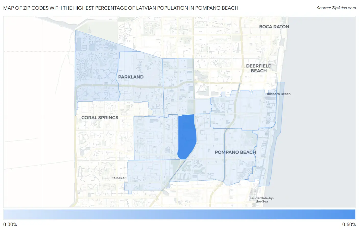 Zip Codes with the Highest Percentage of Latvian Population in Pompano Beach Map
