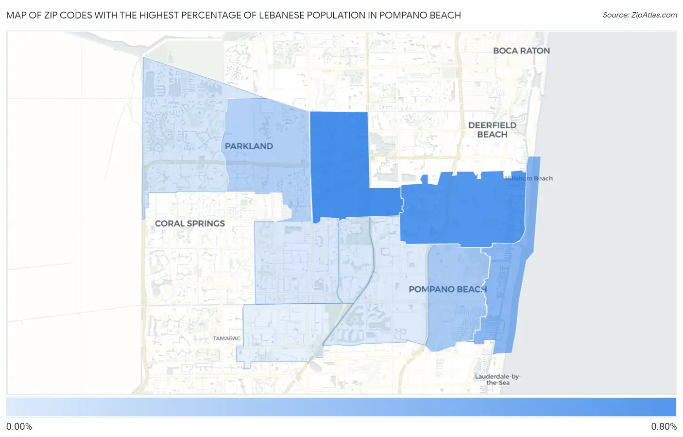 Zip Codes with the Highest Percentage of Lebanese Population in Pompano Beach Map