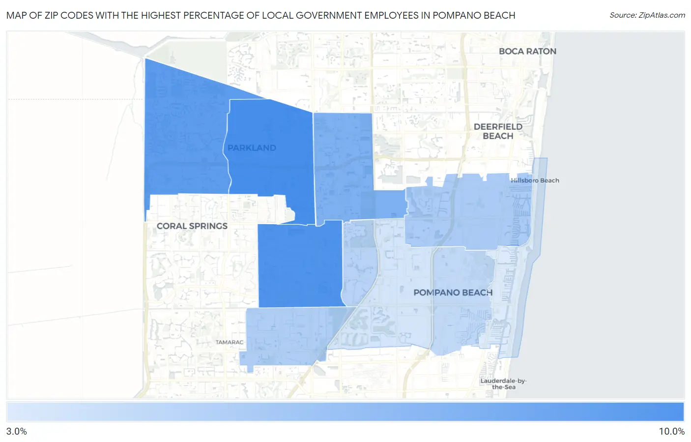 Zip Codes with the Highest Percentage of Local Government Employees in Pompano Beach Map