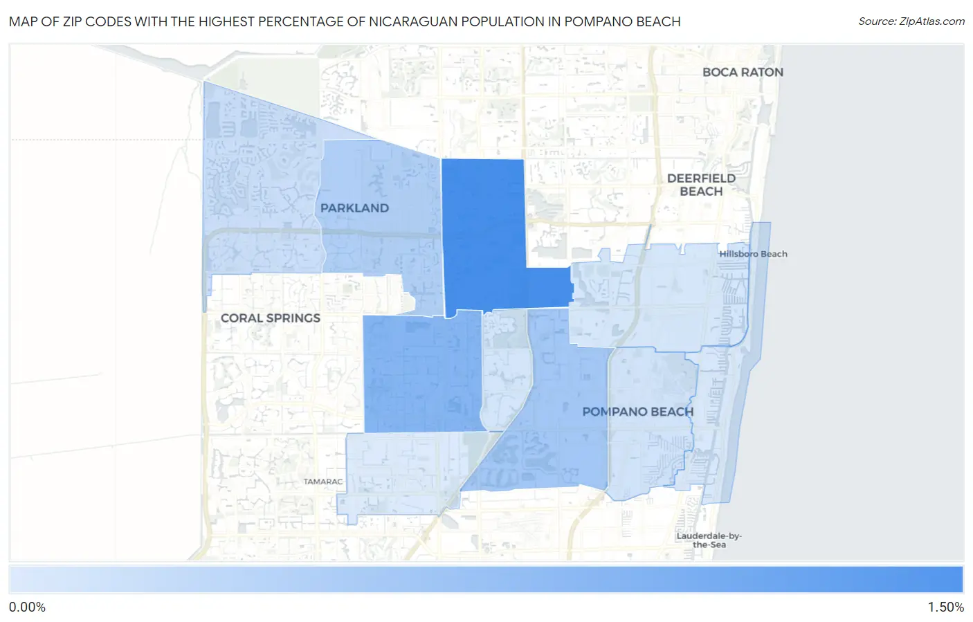 Zip Codes with the Highest Percentage of Nicaraguan Population in Pompano Beach Map