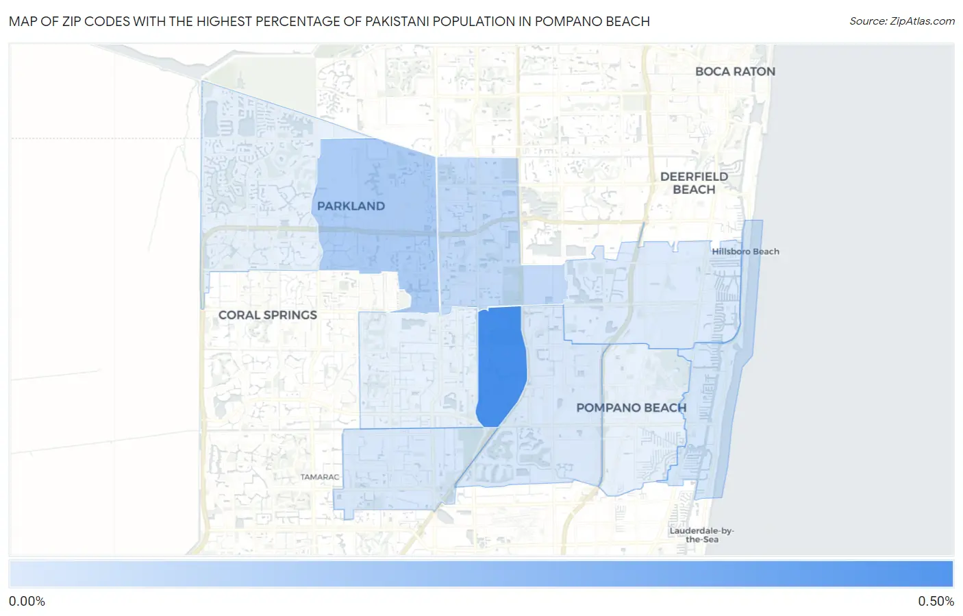 Zip Codes with the Highest Percentage of Pakistani Population in Pompano Beach Map