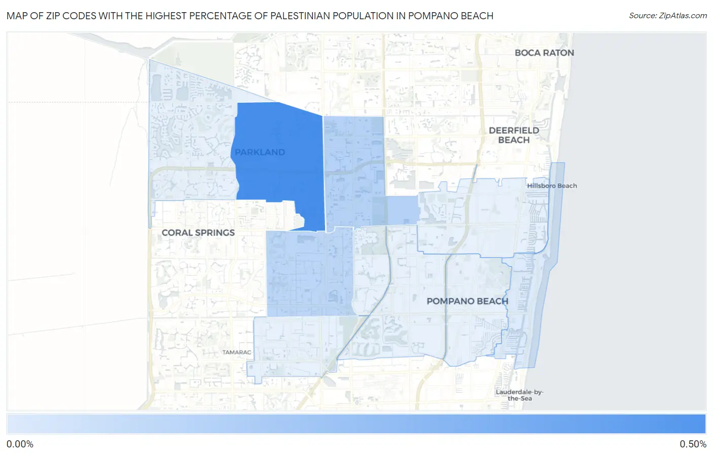 Zip Codes with the Highest Percentage of Palestinian Population in Pompano Beach Map
