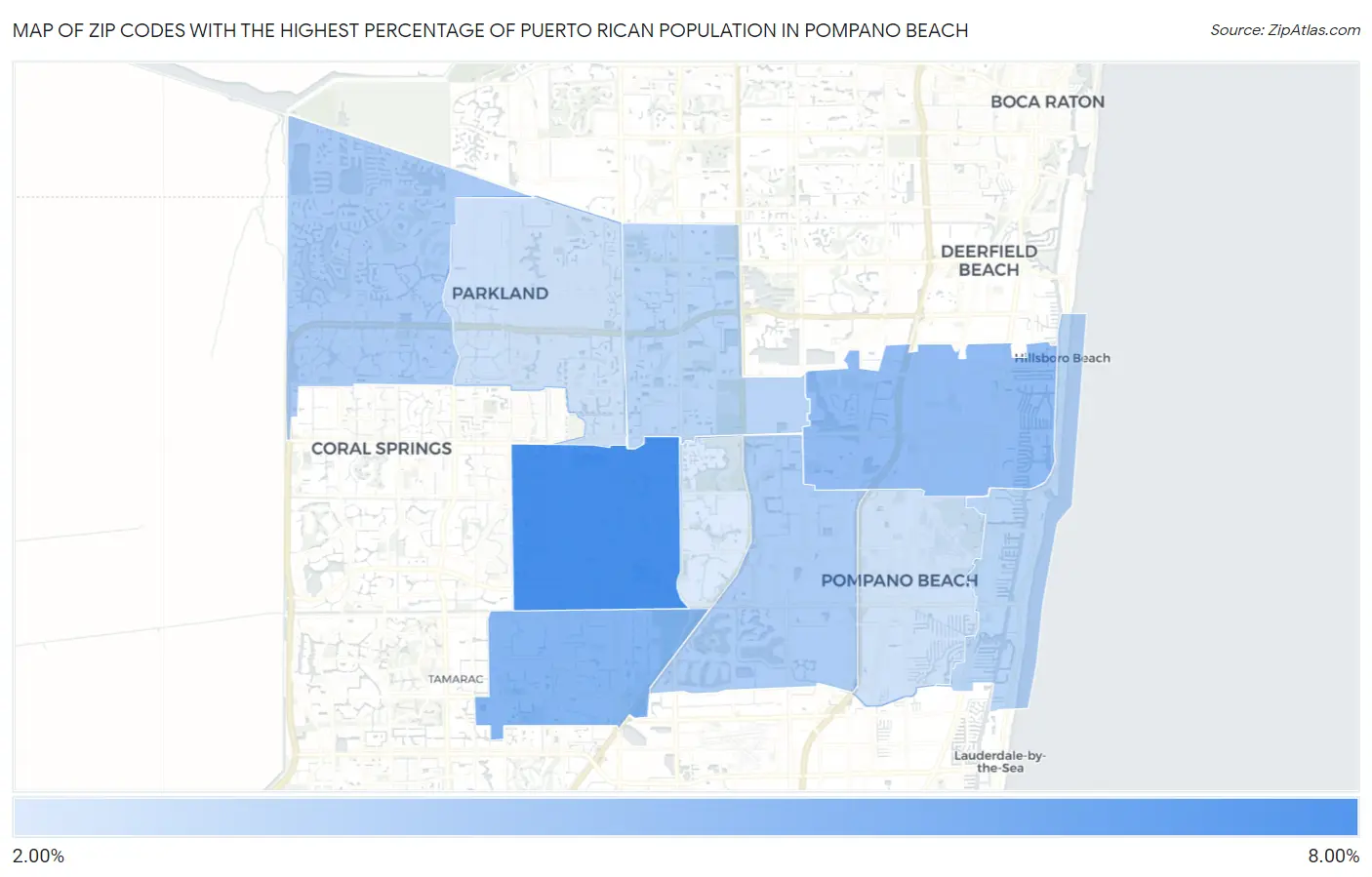 Zip Codes with the Highest Percentage of Puerto Rican Population in Pompano Beach Map