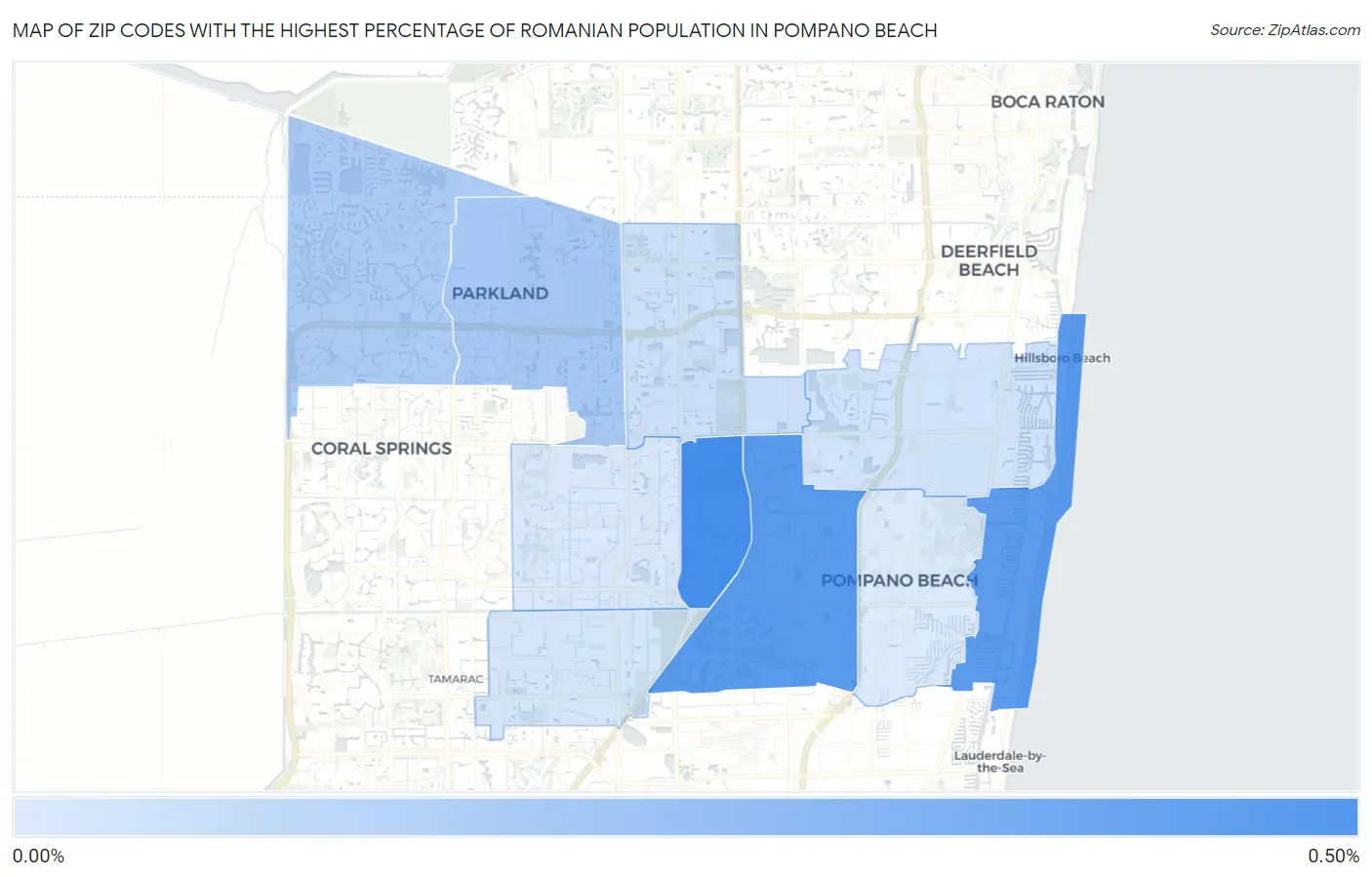 Zip Codes with the Highest Percentage of Romanian Population in Pompano Beach Map