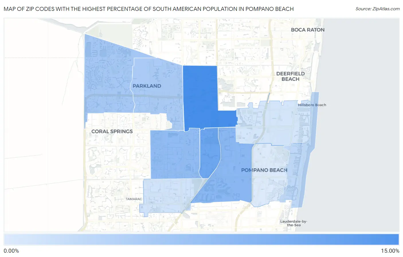 Zip Codes with the Highest Percentage of South American Population in Pompano Beach Map