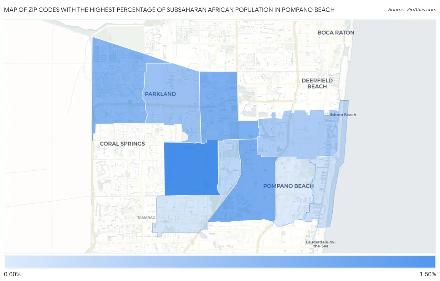 Zip Codes with the Highest Percentage of Subsaharan African Population in Pompano Beach Map