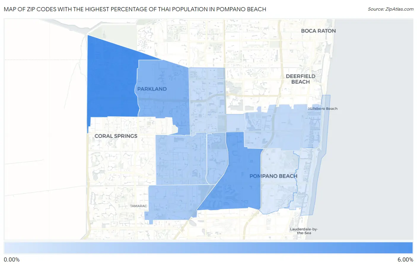 Zip Codes with the Highest Percentage of Thai Population in Pompano Beach Map