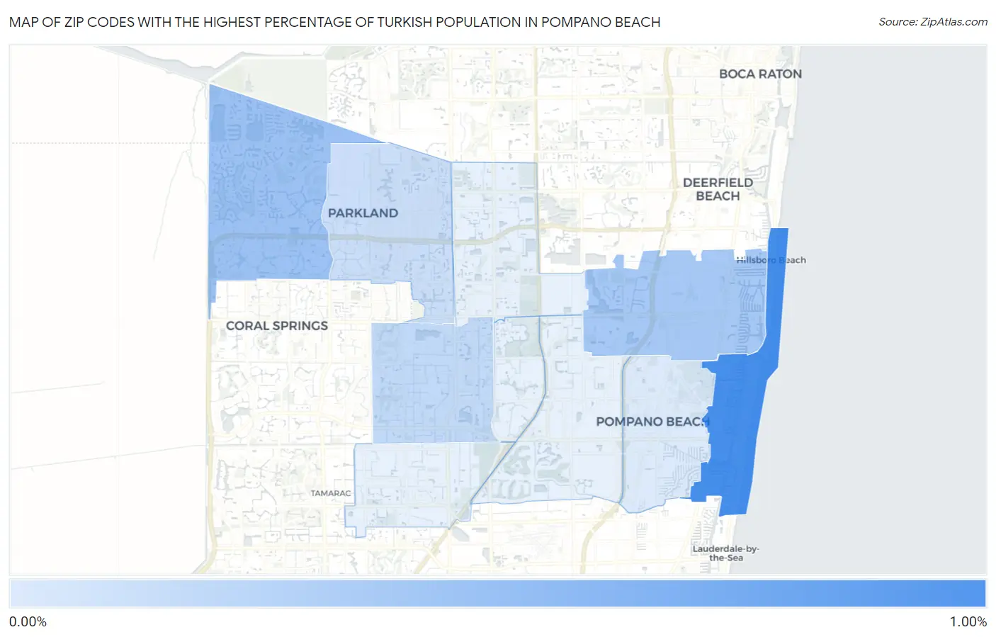 Zip Codes with the Highest Percentage of Turkish Population in Pompano Beach Map