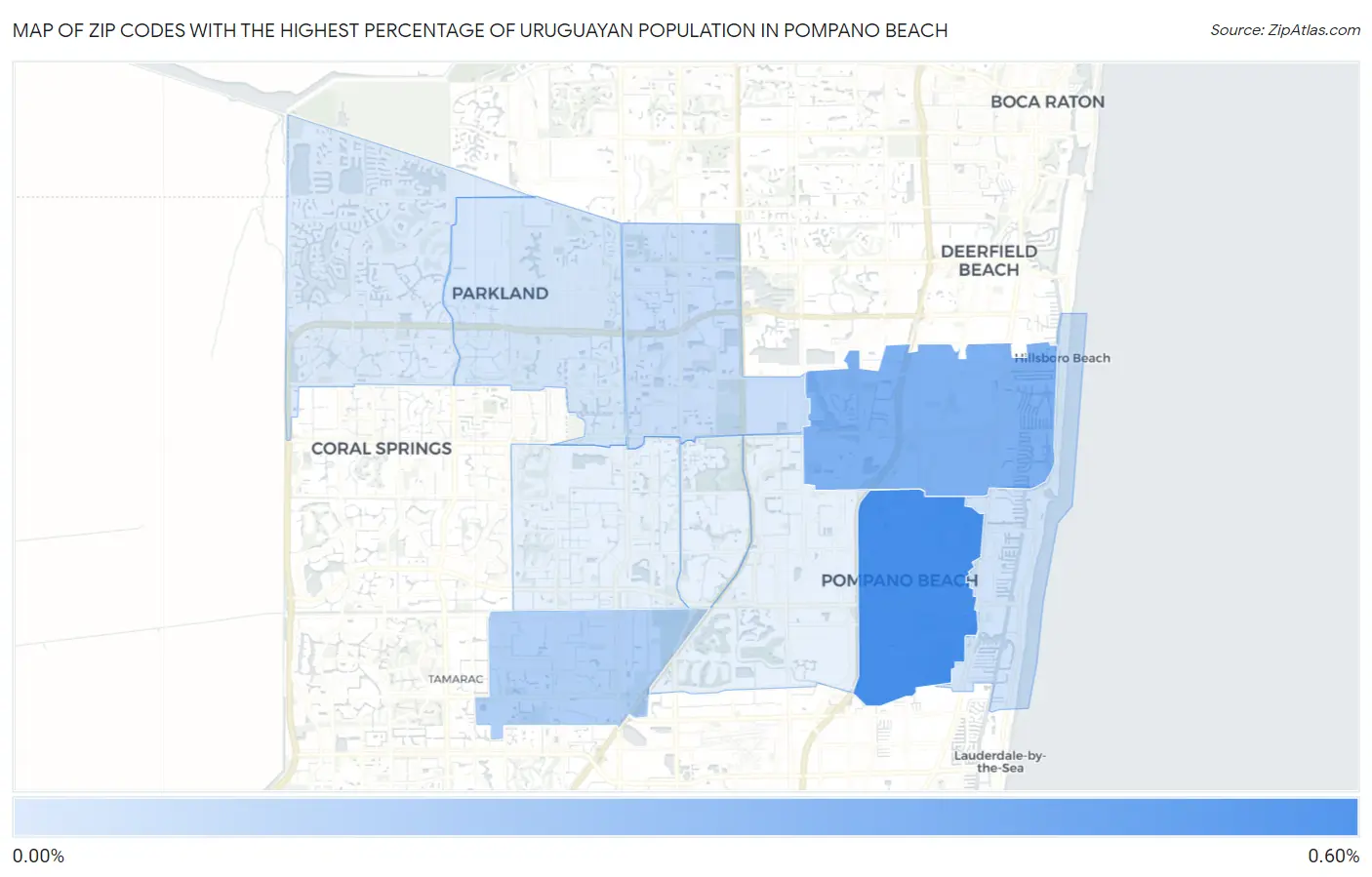 Zip Codes with the Highest Percentage of Uruguayan Population in Pompano Beach Map