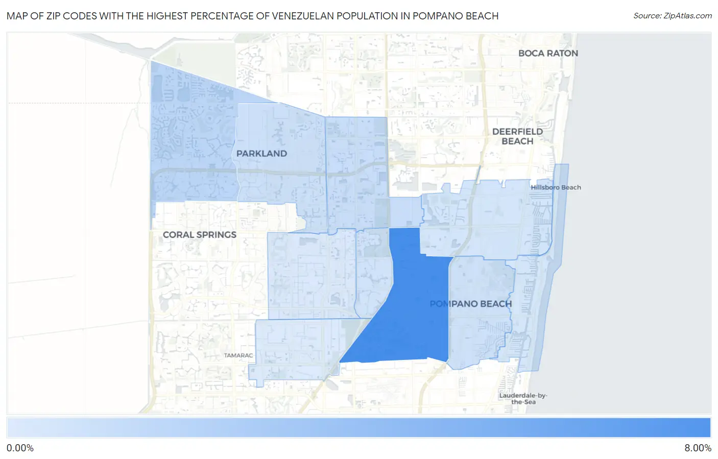 Zip Codes with the Highest Percentage of Venezuelan Population in Pompano Beach Map