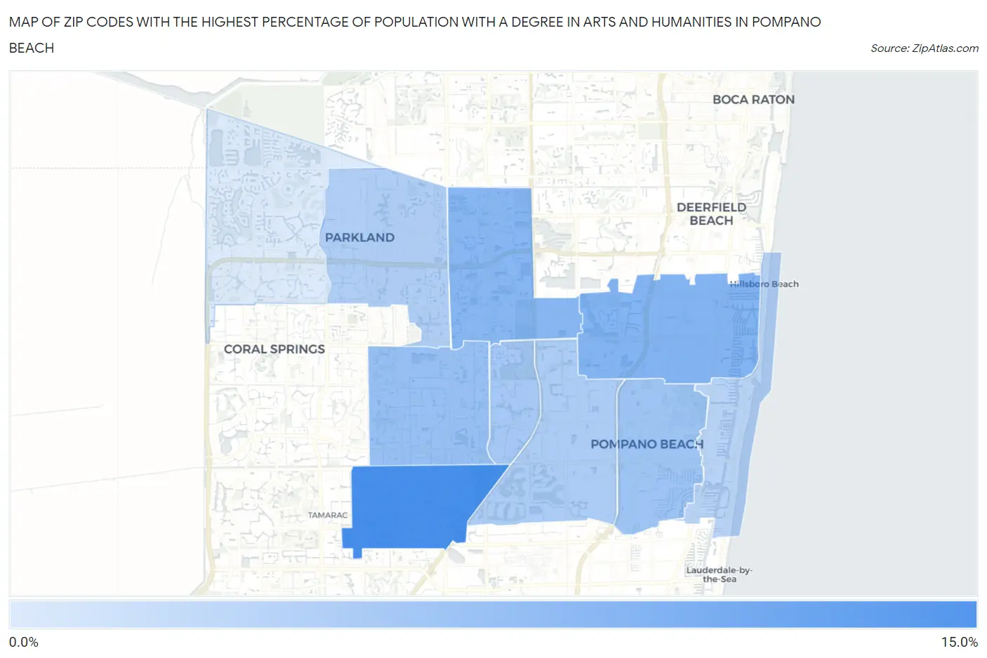 Zip Codes with the Highest Percentage of Population with a Degree in Arts and Humanities in Pompano Beach Map
