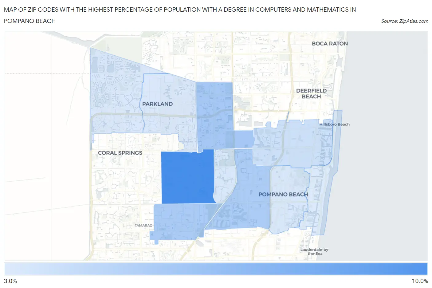Zip Codes with the Highest Percentage of Population with a Degree in Computers and Mathematics in Pompano Beach Map