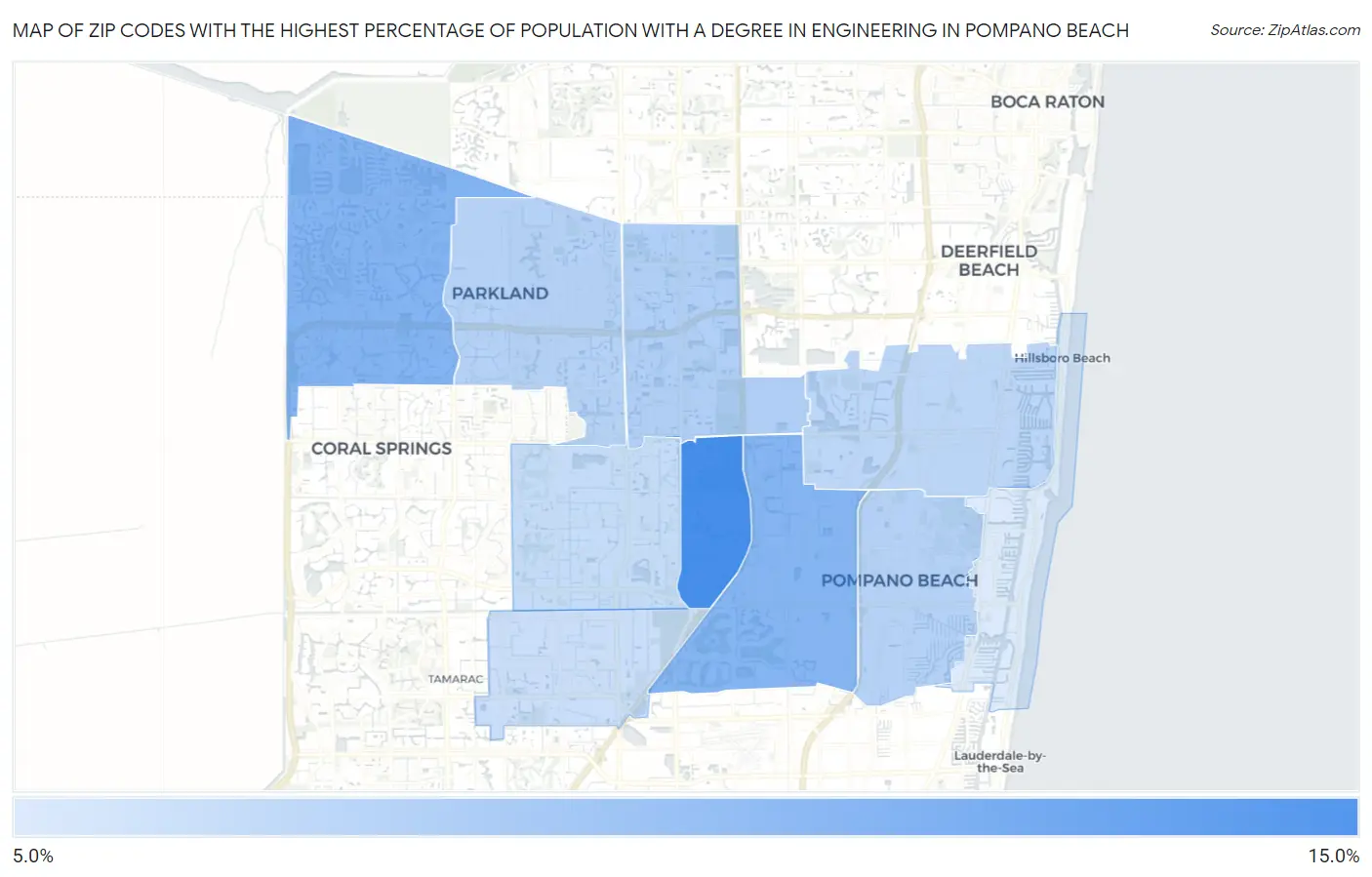Zip Codes with the Highest Percentage of Population with a Degree in Engineering in Pompano Beach Map
