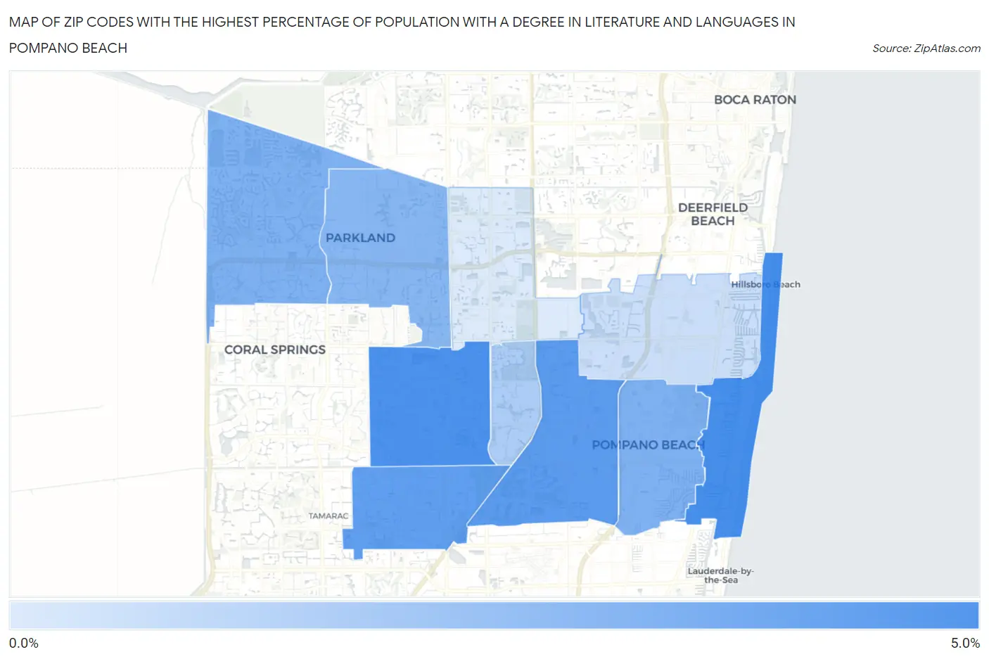Zip Codes with the Highest Percentage of Population with a Degree in Literature and Languages in Pompano Beach Map