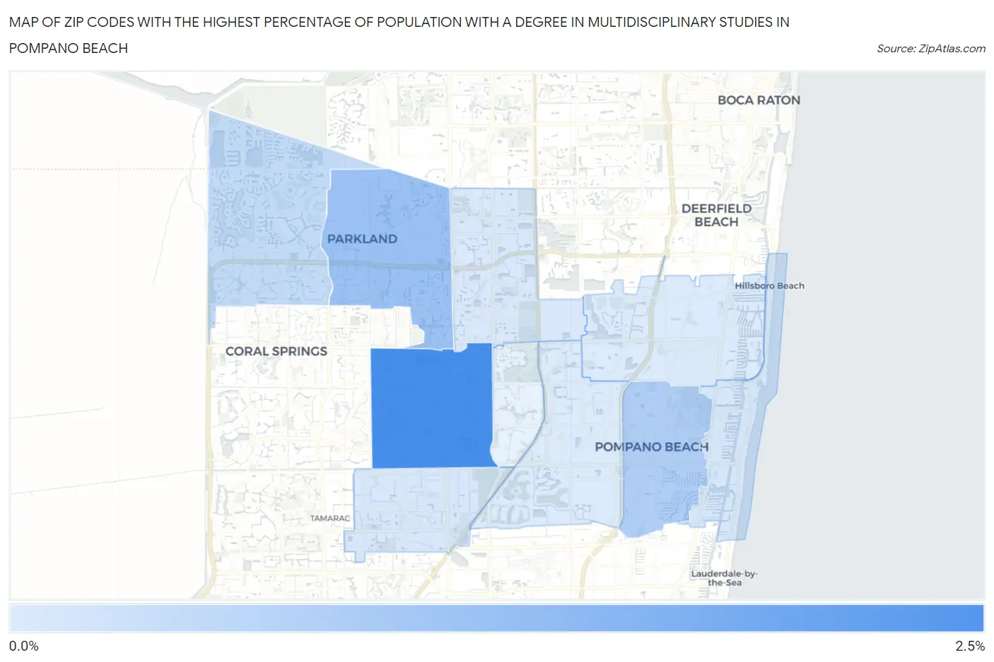 Zip Codes with the Highest Percentage of Population with a Degree in Multidisciplinary Studies in Pompano Beach Map