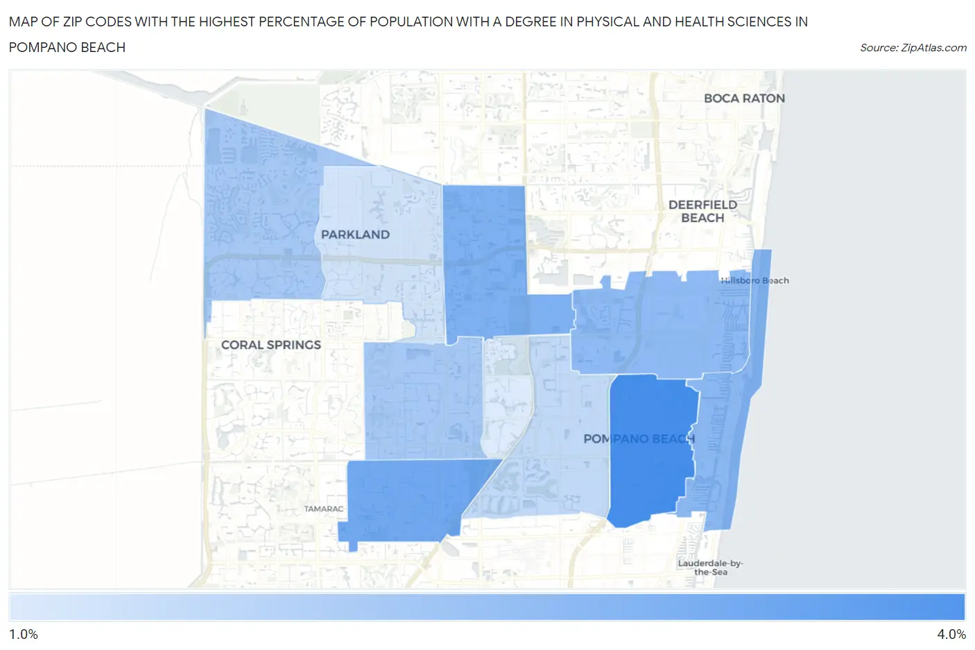 Zip Codes with the Highest Percentage of Population with a Degree in Physical and Health Sciences in Pompano Beach Map