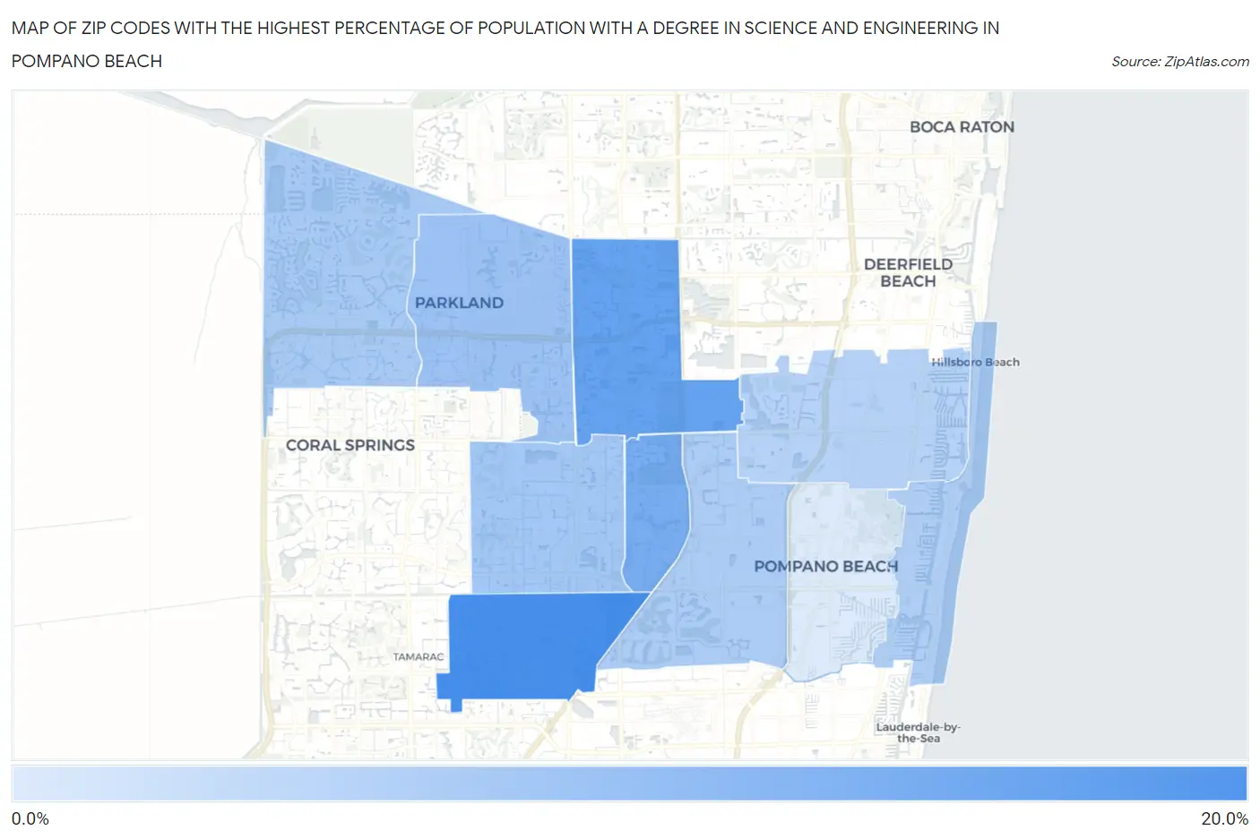 Zip Codes with the Highest Percentage of Population with a Degree in Science and Engineering in Pompano Beach Map