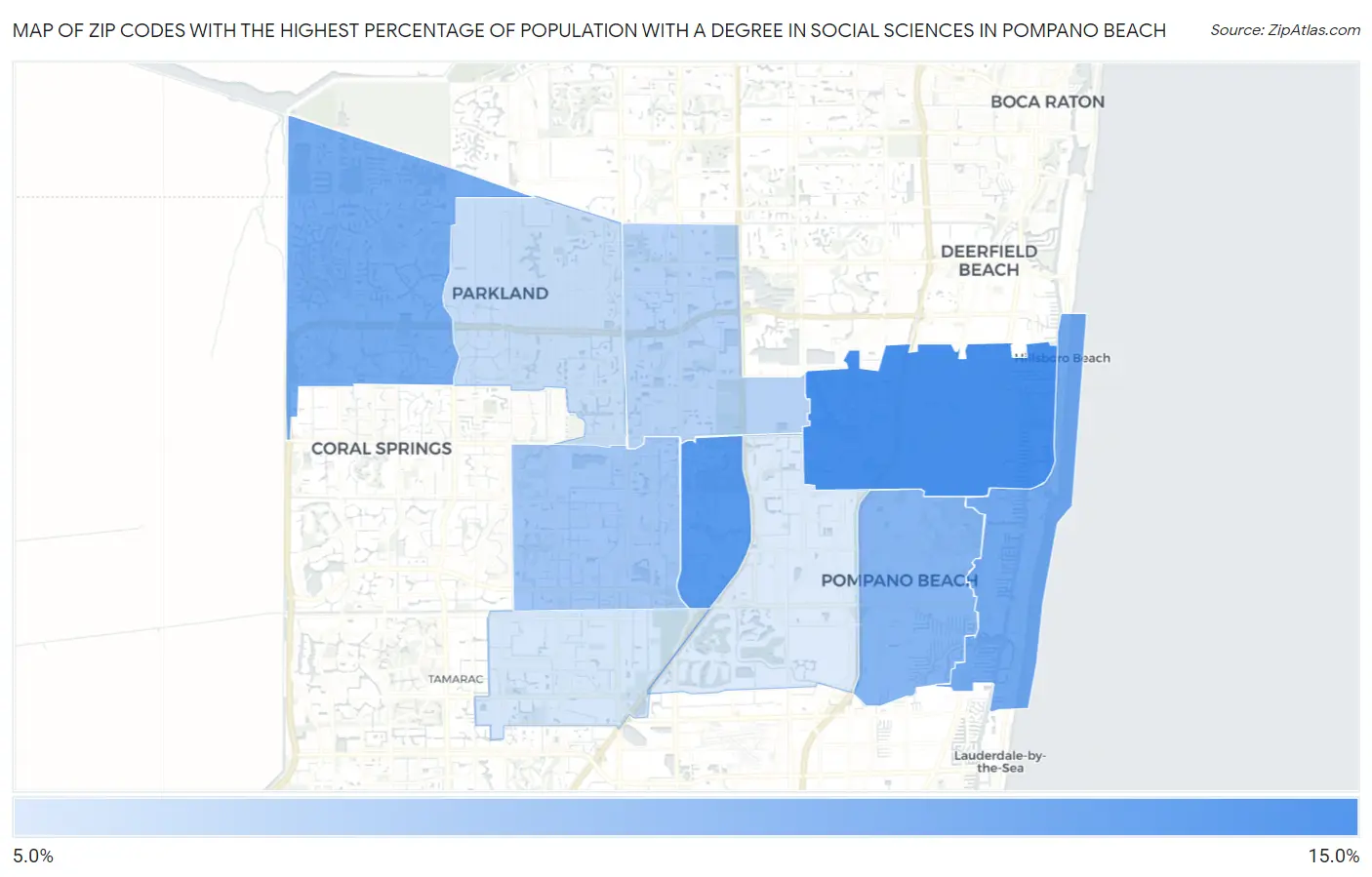 Zip Codes with the Highest Percentage of Population with a Degree in Social Sciences in Pompano Beach Map