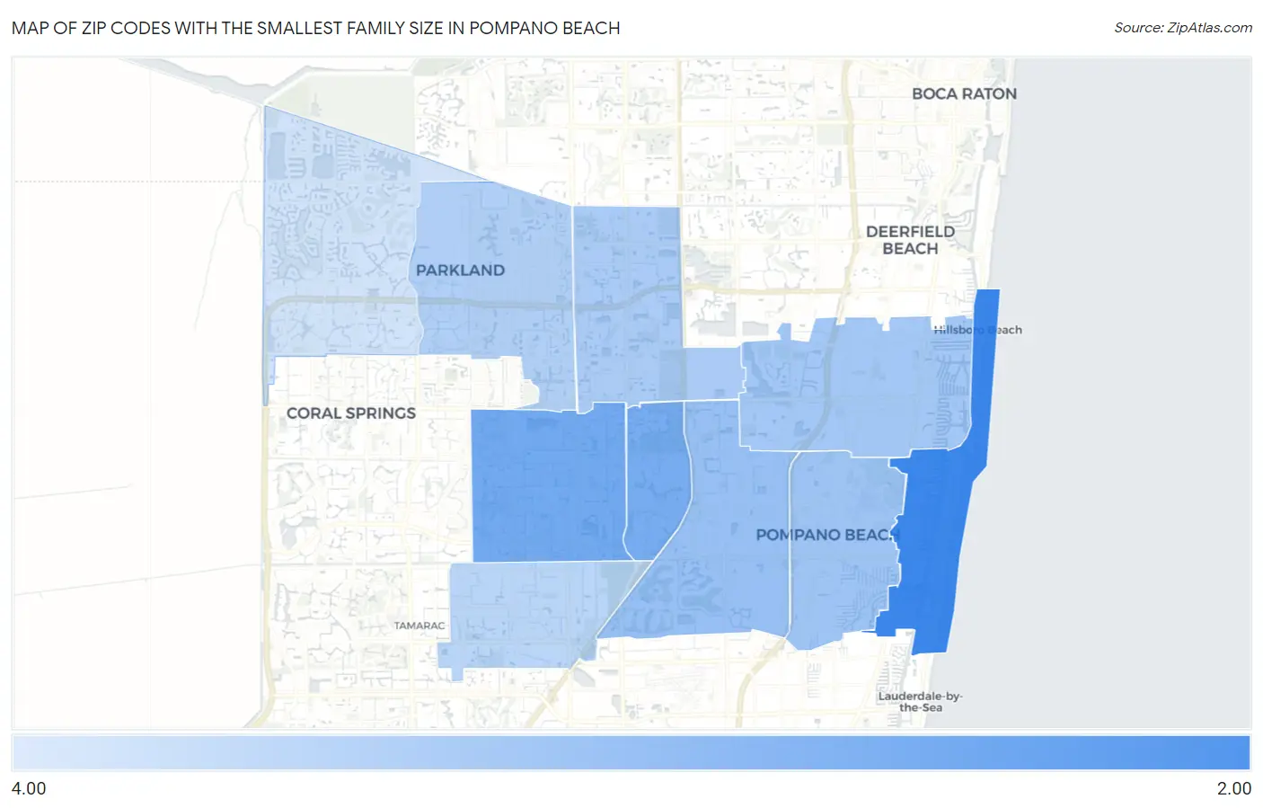 Zip Codes with the Smallest Family Size in Pompano Beach Map