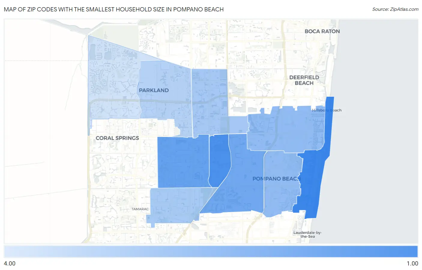 Zip Codes with the Smallest Household Size in Pompano Beach Map