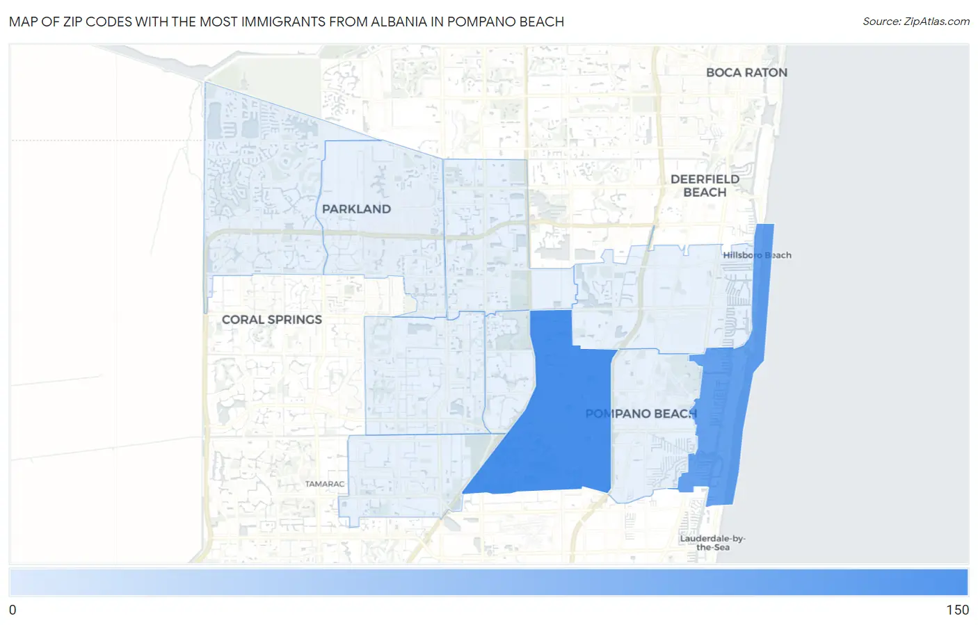 Zip Codes with the Most Immigrants from Albania in Pompano Beach Map