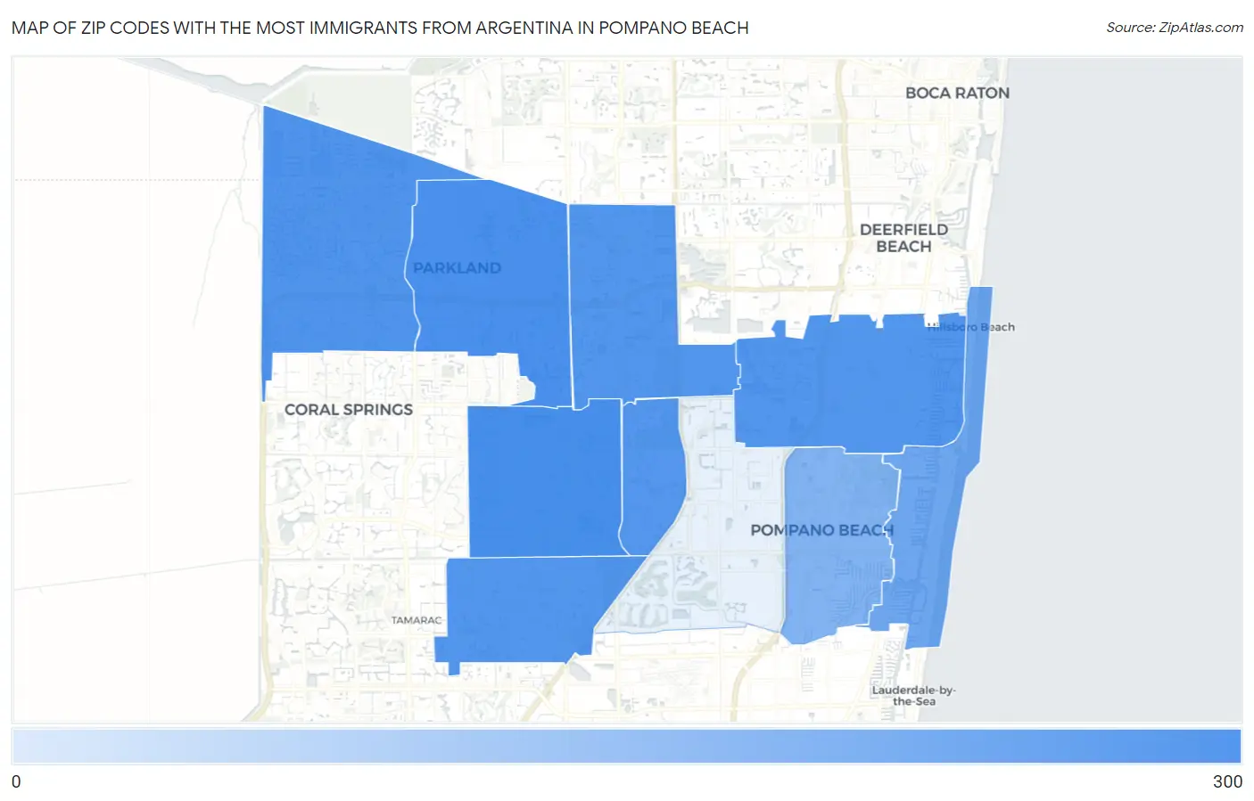 Zip Codes with the Most Immigrants from Argentina in Pompano Beach Map