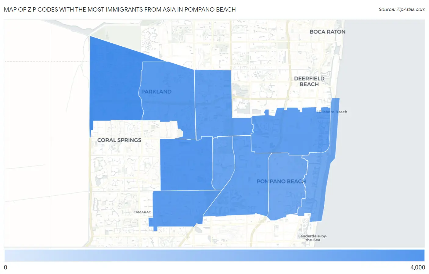 Zip Codes with the Most Immigrants from Asia in Pompano Beach Map