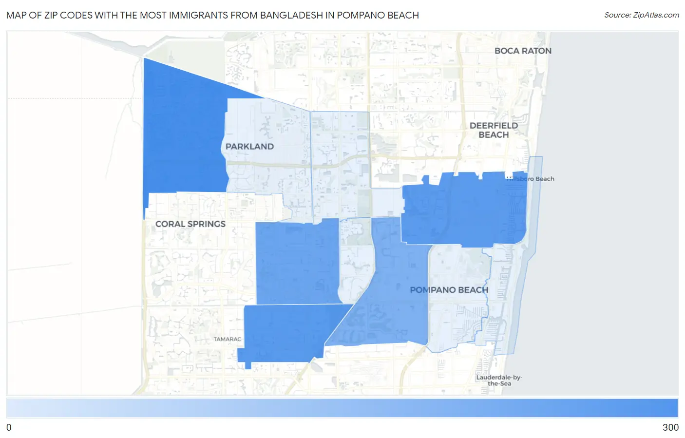 Zip Codes with the Most Immigrants from Bangladesh in Pompano Beach Map